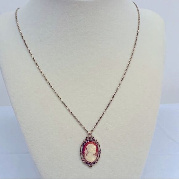 1928 Cameo Necklace on Gold Tone Chain 22” Gorgeous - Picture 6 of 6